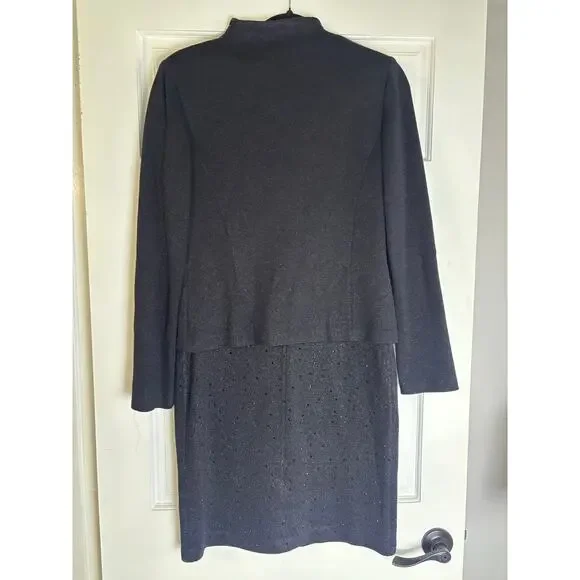 St. John Dress & Jacket Set Sz 6 Black Embellished Knit Evening Outfit - Picture 4 of 16
